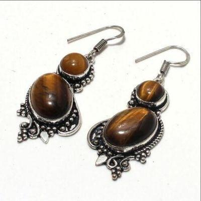 Ot 1029c boucles pendants oreilles 15gr oeil de tigre argent 925 achat vente bijoux 1 1