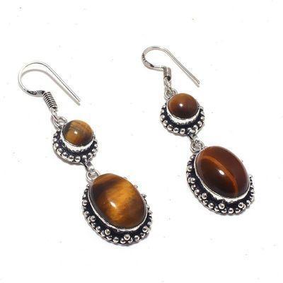 Ot 1030c boucles pendants oreilles 13gr oeil de tigre argent 925 achat vente bijoux 1 1