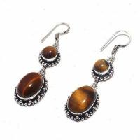 Ot 1030b boucles pendants oreilles 13gr oeil de tigre argent 925 achat vente bijoux 1 1