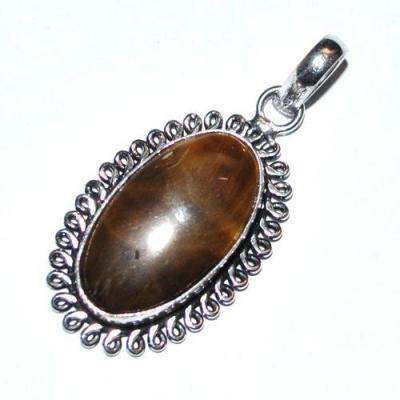 OT-1123 -  Joli PENDENTIF PENDANT 40 mm  avec cabochon en OEIL DE TIGRE ovale de 15 x 30 mm - monture Argent 925 - 10 g 50 carats