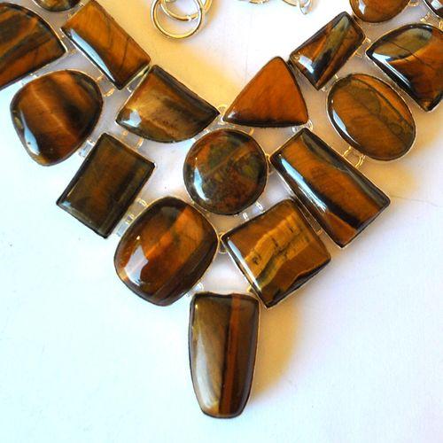 Ot 1200 collier parure oeil de tigre 128gr argent 925 prestige 1