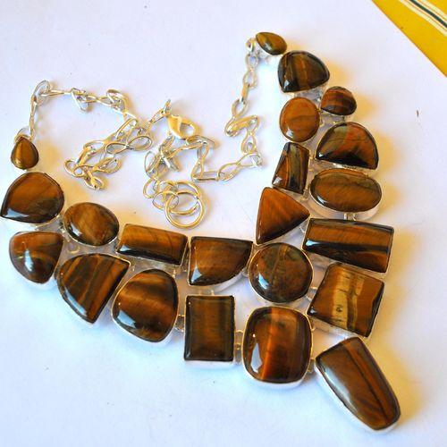 Ot 1200 collier parure oeil de tigre 128gr argent 925 prestige 2