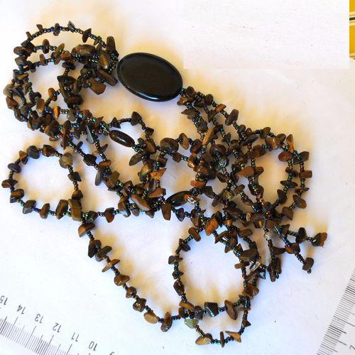 Ot 2003 collier sautoir oeil de tigre onyx noir 99gr 12mm 1