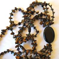 Ot 2003 collier sautoir oeil de tigre onyx noir 99gr 12mm 2