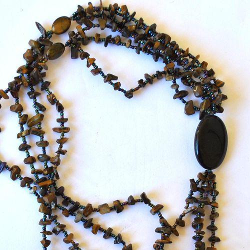 Ot 2003 collier sautoir oeil de tigre onyx noir 99gr 12mm 3