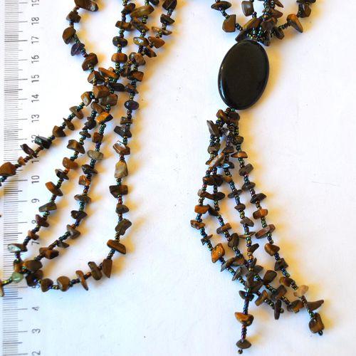 Ot 2003 collier sautoir oeil de tigre onyx noir 99gr 12mm 4