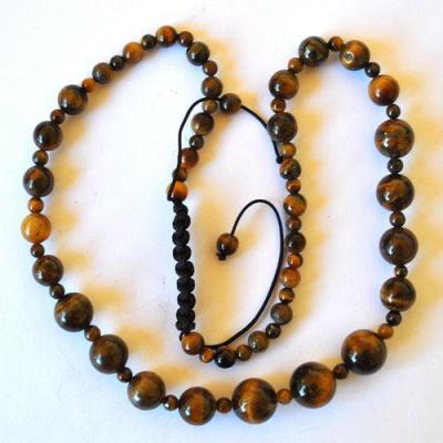 Ot 4018 collier sautoir oeil de tigre onyx noir 38gr 12mm 2 