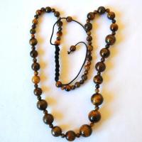 Ot 4018 collier sautoir oeil de tigre onyx noir 38gr 12mm 3 