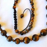 Ot 4018 collier sautoir oeil de tigre onyx noir 38gr 12mm 5 