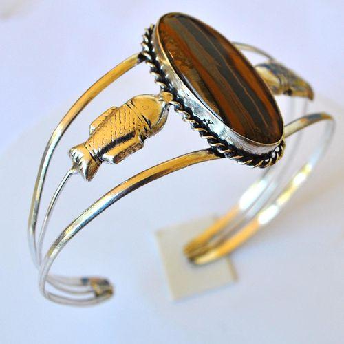 Ot 4042 bracelet torque oeil de tigre poisson 22gr argent 925 3