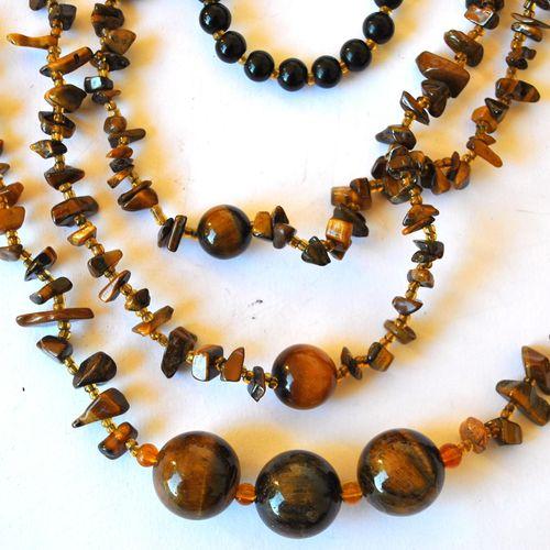 Ot 4045 collier sautoir oeil de tigre onyx noir 93gr 80cm 2