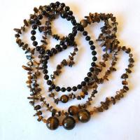 Ot 4045 collier sautoir oeil de tigre onyx noir 93gr 80cm 3