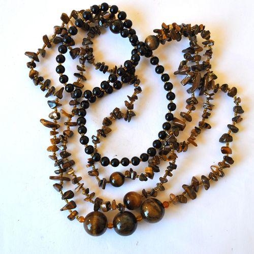 Ot 4045 collier sautoir oeil de tigre onyx noir 93gr 80cm 3