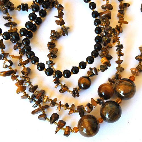 Ot 4045 collier sautoir oeil de tigre onyx noir 93gr 80cm 4