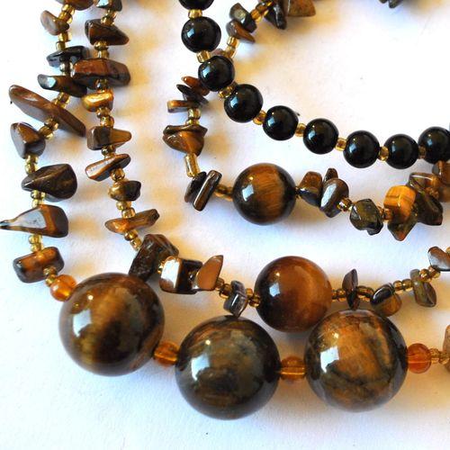 Ot 4045 collier sautoir oeil de tigre onyx noir 93gr 80cm 5