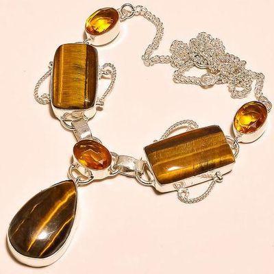 Ot 7830a collier parure sautoir oeil de tigre citrine argent 925 achat vente bijoux