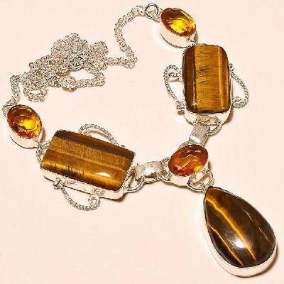 Ot 7830a collier parure sautoir oeil de tigre citrine argent 925 achat vente bijoux