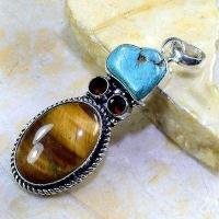 Ot 7878f pendant pendentif oeil de tigre turquoise grenat argent 925 achat vente bijoux