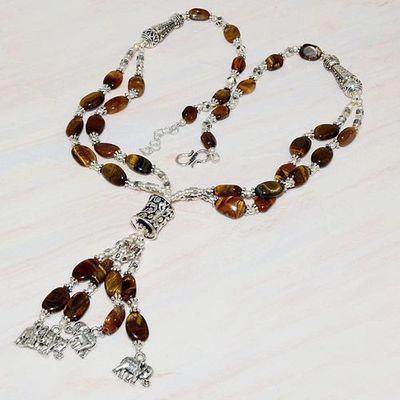 Ot 7916a collier parure sautoir elephant oeil de tigre argent 925 achat vente bijoux