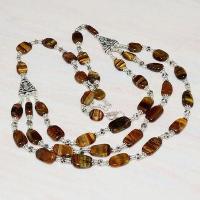 Ot 7917a collier parure sautoir oeil de tigre 8mm 3rangs argent 925 achat vente bijoux