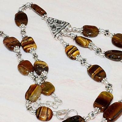 Ot 7917a collier parure sautoir oeil de tigre 8mm 3rangs argent 925 achat vente bijoux