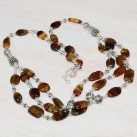 Ot 7918a collier parure sautoir oeil de tigre 8mm 3rangs argent 925 achat vente bijoux