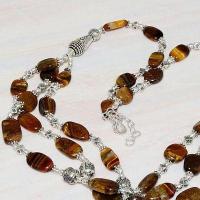 Ot 7918b collier parure sautoir oeil de tigre 8mm 3rangs argent 925 achat vente bijoux