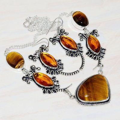 Ot 7920a parure collier boucles oreilles oeil de tigre argent 925 achat vente bijoux