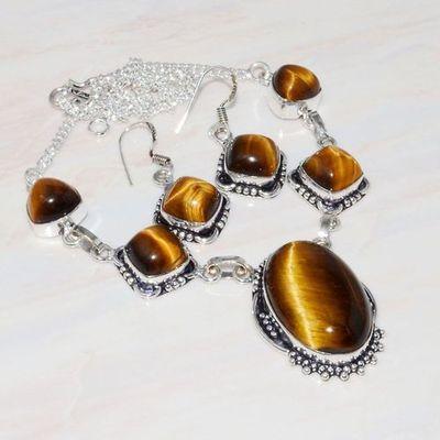 Ot 7927a collier boucles oreilles oeil de tigre argent 925 achat vente bijoux