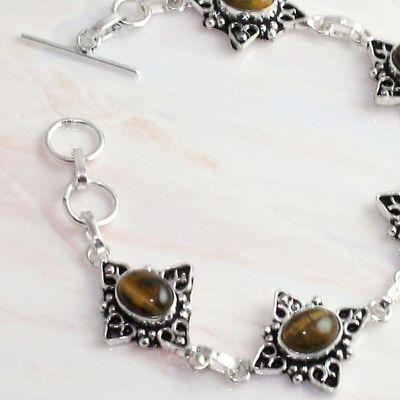 Bracelet B7801-OT en Oeil de tigre véritable - Bijoux en Argent rhodié pour  Femme