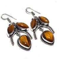 Ot 7938a boucles pendants oreilles 17gr oeil de tigre argent 925 achat vente bijoux 1 1