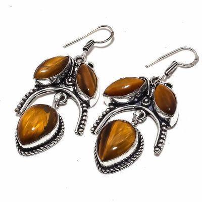 Ot 7938c boucles pendants oreilles 17gr oeil de tigre argent 925 achat vente bijoux 1 1