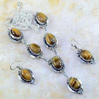 Ot 7957a parure collier boucles oreilles oeil de tigre argent 925 achat vente bijoux