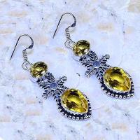 Ot 7986b collier boucles oreilles oeil de tigre citrine 20x35mm ethnique