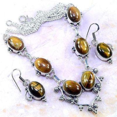 Ot 7987a parure collier boucles oreilles oeil de tigre argent 925 achat vente bijoux 1