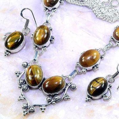 Ot 7987a parure collier boucles oreilles oeil de tigre argent 925 achat vente bijoux 2 