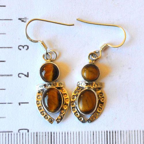 Ot 7996 boucles oreilles ethniques oeil de tigre 5gr argent 925 1