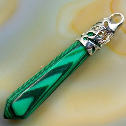 Grand pendule radiesthésie pendentif MALACHITE argent 925 bijou