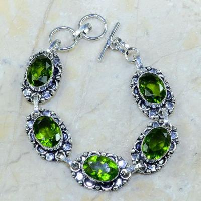 PER-003 - Magnifique BRACELET  en argent 925 et 5 PERIDOTS - 107,5 carats - 21,5 gr