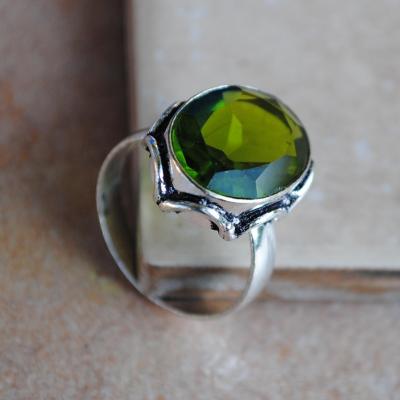 PER-005 - Belle BAGUE T 57 avec Cabochon PERIDOT vert - argent 925 - 25 carats 5g