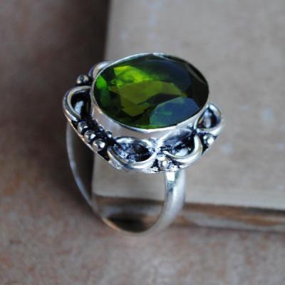 PER-006a - Belle BAGUE T 61 avec Cabochon PERIDOT vert - argent 925 - 29 carats 5.8g