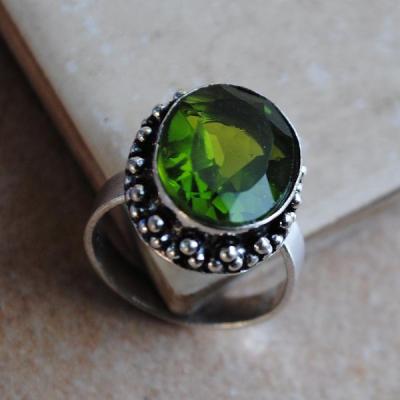 PER-009a - Belle BAGUE T 58 avec Cabochon PERIDOT vert - argent 925 - 29 carats 5.8g