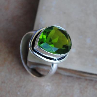 PER-012c - Belle BAGUE T 57 avec Cabochon PERIDOT vert - argent 925 - 22 carats 4.5 g