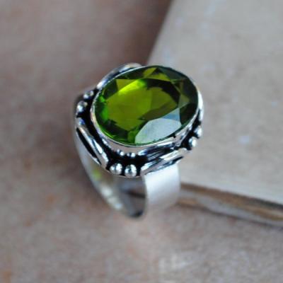 PER-014a - Belle BAGUE T 57 avec Cabochon PERIDOT vert - argent 925 - 26 carats 5.3 g