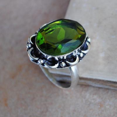 PER-022 - Belle BAGUE T 58 avec Cabochon PERIDOT vert - argent 925 - 25 carats 5.1g