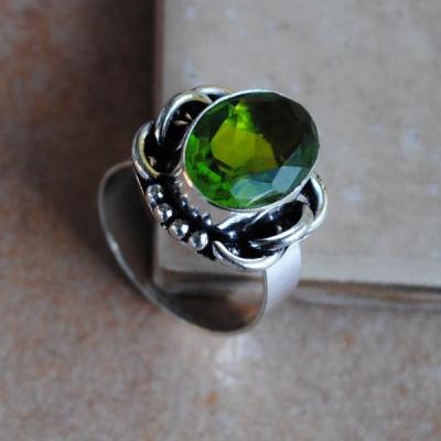 PER-025 - Belle BAGUE T 57 avec Cabochon PERIDOT vert - argent 925 - 26 carats 5.3 g