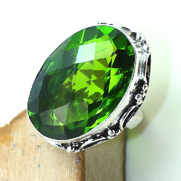 Per 288c bague t58 medievale peridot chevaliere quartz vert bijou argent 925 achat vente