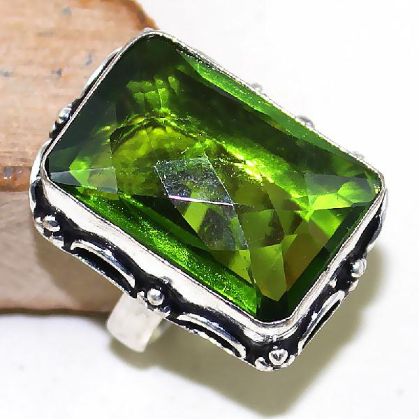 Per 301b bague t58 medievale peridot chevaliere quartz vert bijou argent 925 achat vente