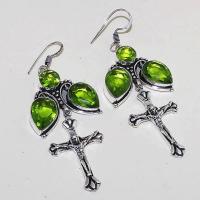 Per 321a boucles croix pendants oreilles peridot quartz argent 925 achat vente