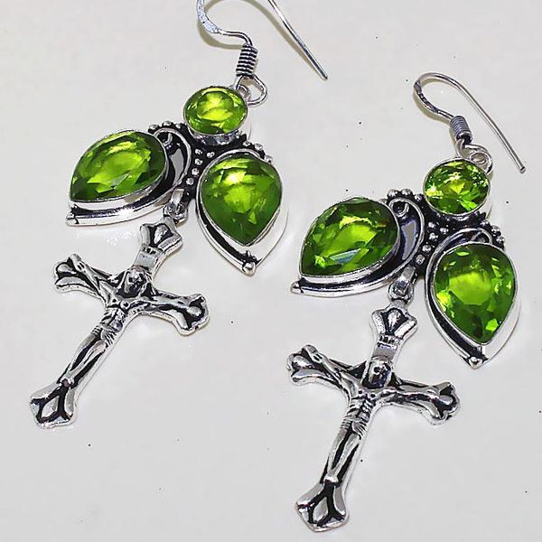 Per 321b boucles croix pendants oreilles peridot quartz argent 925 achat vente